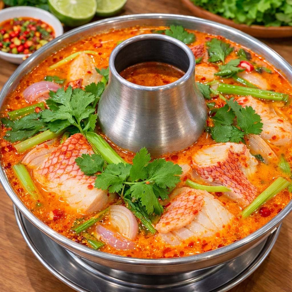 ต้มยำปลาทับทิมน้ำข้นหม้อไฟ