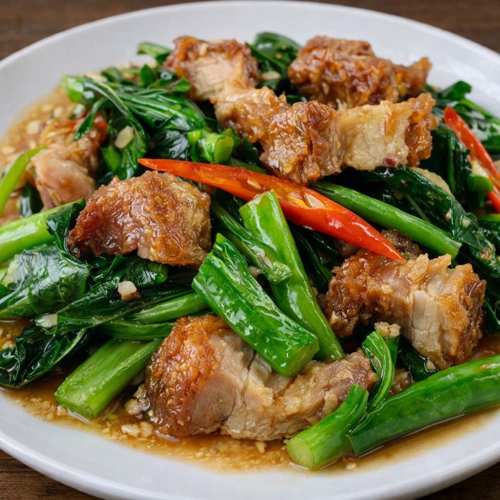 ผัดคะน้าหมูกรอบ
