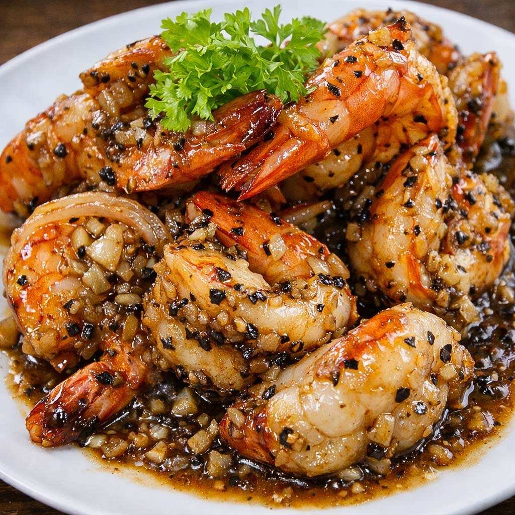 กุ้งแม่น้ำผัดพริกไทยดำ